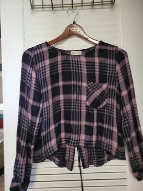 cloth & stone Lavender and Black Plaid Shirt